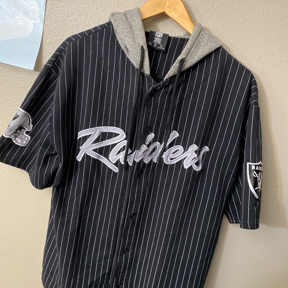 Pinstripe Oakland Raiders Hooded Baseball Jersey